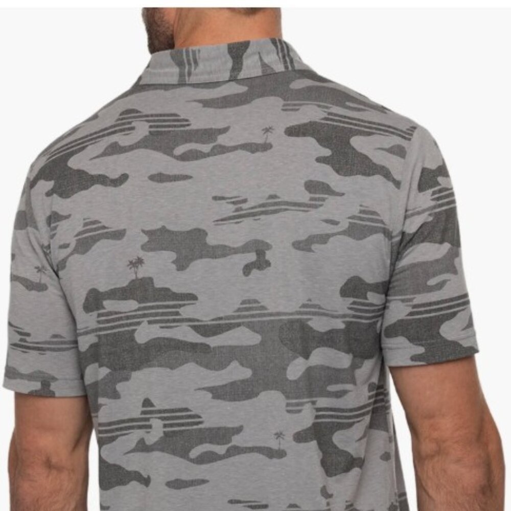 NWT Travis Mathew Beachside Stealth Golf Polo SZ Small Heather Gray Camo Print - Picture 3 of 4